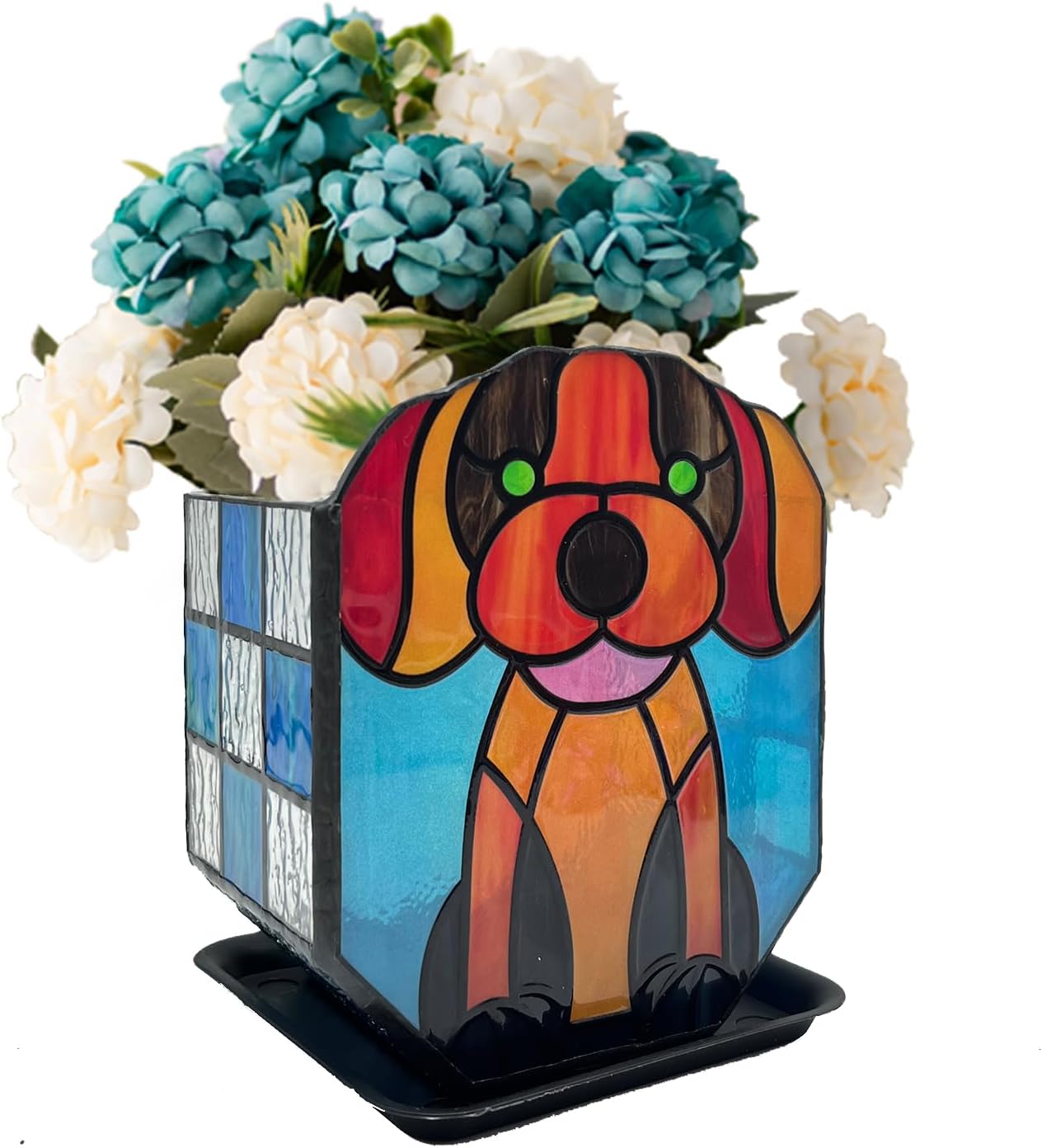 Dachshund Stained Glass Planter Cute Unique Plant Pot Flower Decor Dog Planters for Indoor Plants Gifts for Plant Lovers Women(4 * 2.76 * 3.74 in),Dachshund