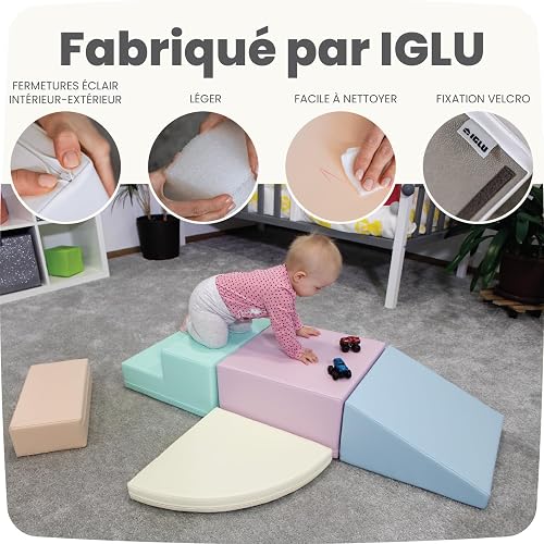 IGLU Soft Play Baby Corner Climbing Foam Blocks 5 Shapes Equipment for Motor Skill Development Montessori Toddler Softplay for Home (light pastel) - 5