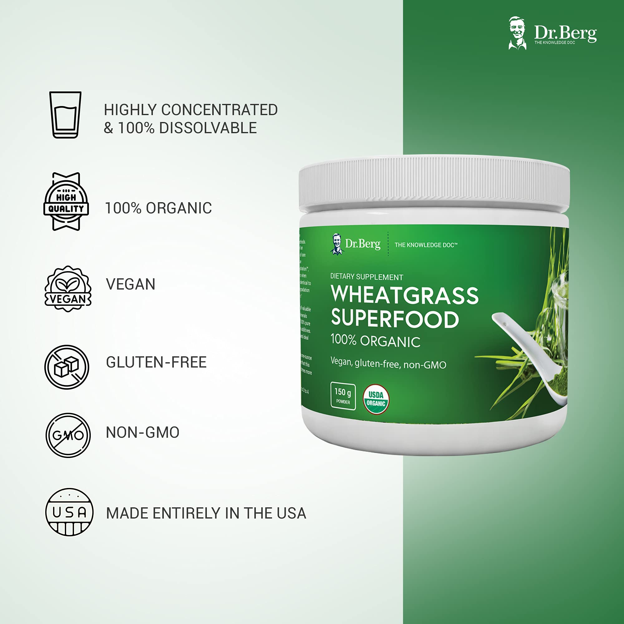 Dr. Berg's Wheatgrass Superfood Powder Raw Juice Organic Ultra