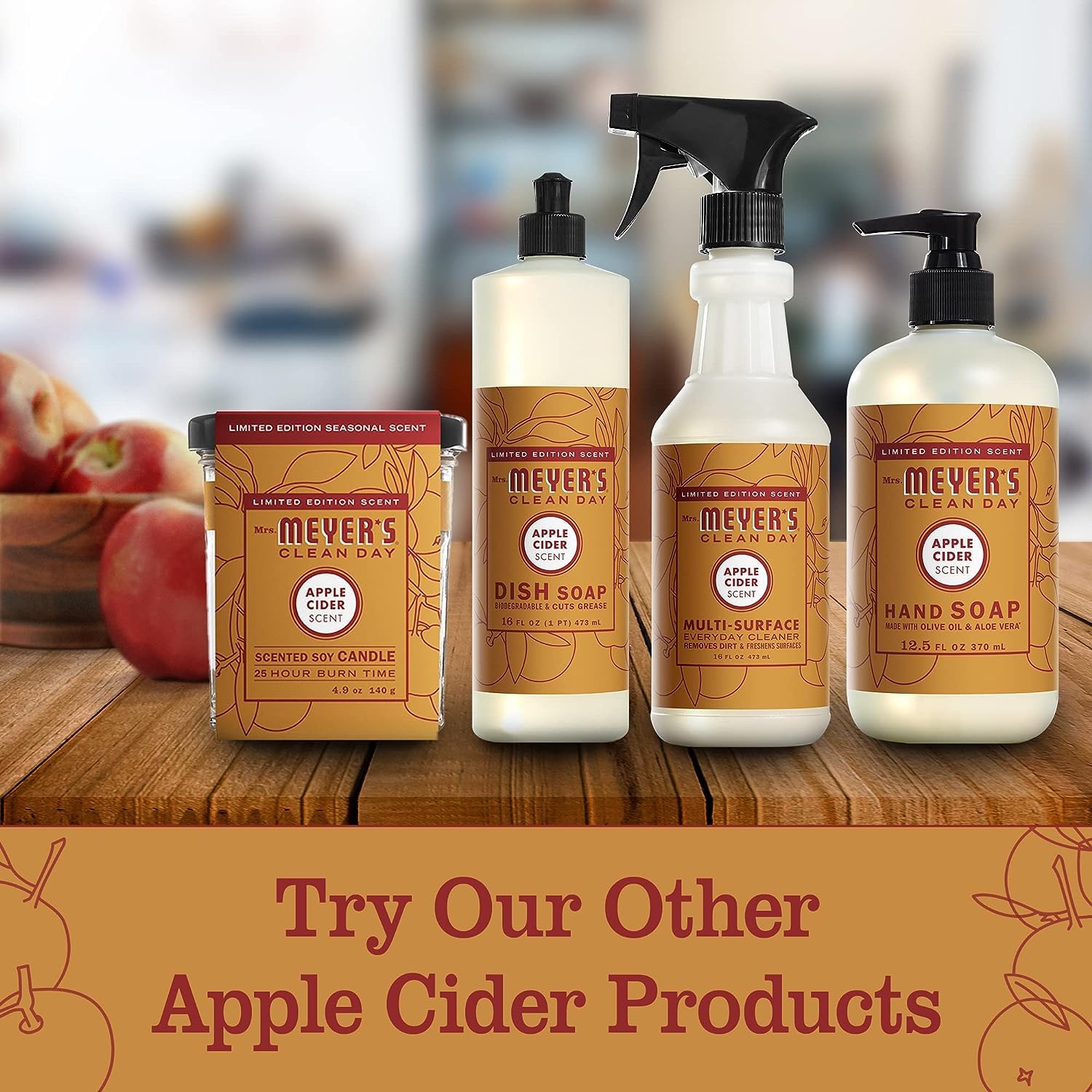 Mrs. MEYER'S Clean Day Variety, 1 Room Freshener, 8 OZ, 1 Liquid Dish Soap, 16 OZ, 1 Liquid Hand Soap,12.5 OZ, 1 Multi-Surface Cleaner 16 OZ, 1 CT (Apple Cider) - Image 9