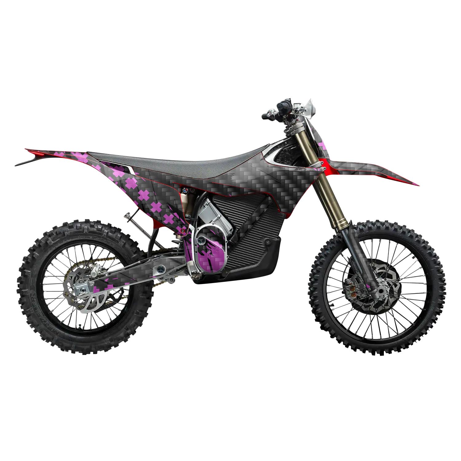 Carbon Fiber Stark Varg MX 2023-2025 Graphics Kit Wrap - Grunge Cross Magenta - Varg MX Skin - Premium 3M Vinyl Protective Wrap Decal Cover - Easy to Apply | Crafted in The USA by MightySkins