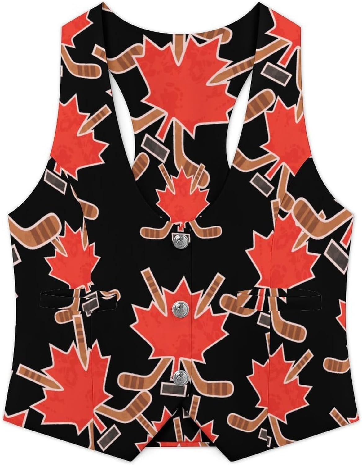 Canada Maple Hockey Women's Suit Vest V Neck Button Down Waistcoat Jacket Business Casual Tops