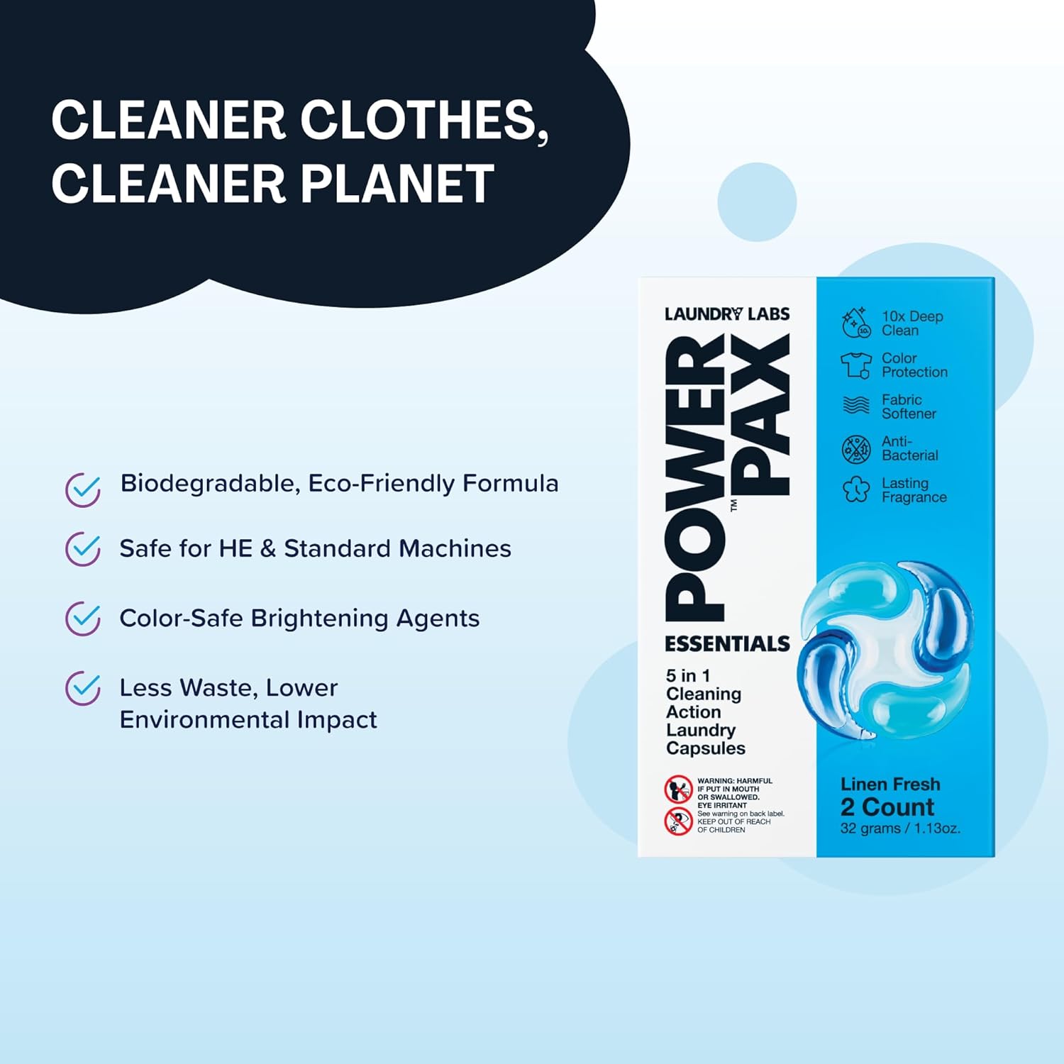 PowerPax 5-in-1 Commercial Laundry Detergent Capsules for Vending Machine, Linen Fresh, 100 Count in 2 Packs – Stain Remover, Color Booster, Fabric Softener for Coin Vend Laundromat Supplies