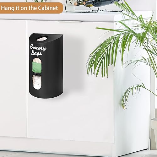 Miniatura 3 de Soporte para bolsas de plástico montado en la pared, soporte de madera para bolsa de comestibles, dispensador de bolsas de plástico de granja debajo