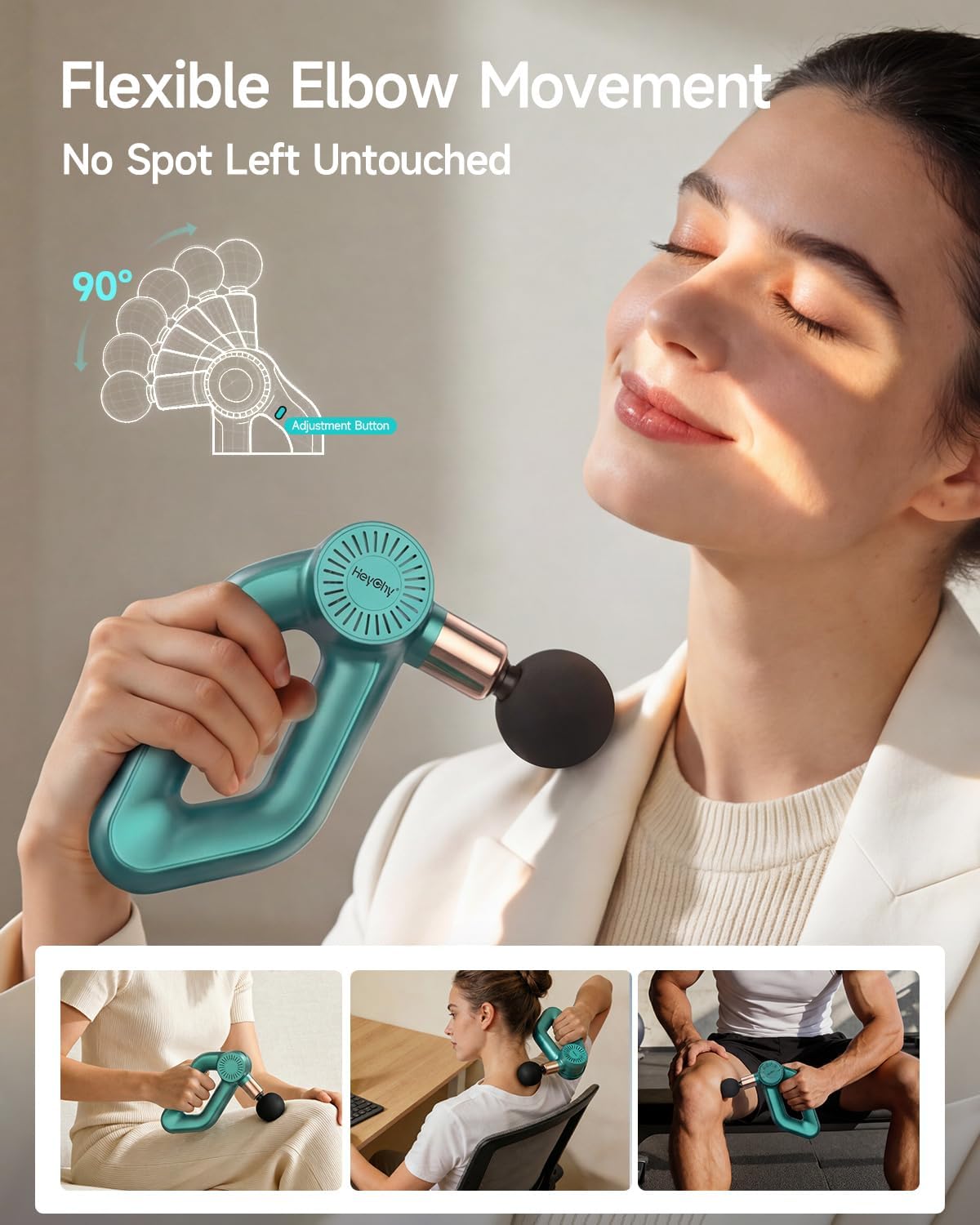 HEYCHY Pistola de masaje de tejido profundo con percusión de amplitud ajustable para alivio muscular, masajeador de mano profesional para cuello, espalda, hombros, piernas, ideal para hombres, atletas