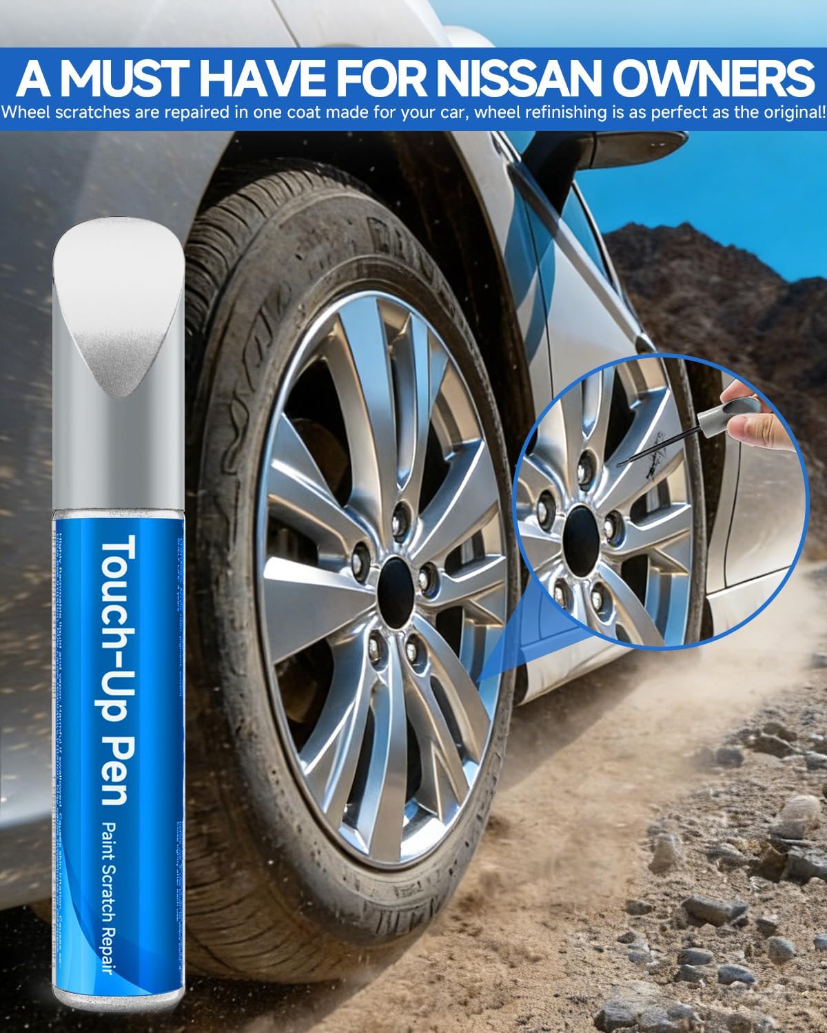 Wheel Scratch Repair Pen for Nissan Vehicles Wheel Scratch Repair Pen Quick and Easy Fix for Scratches/Rust/Corrosion (Silver)