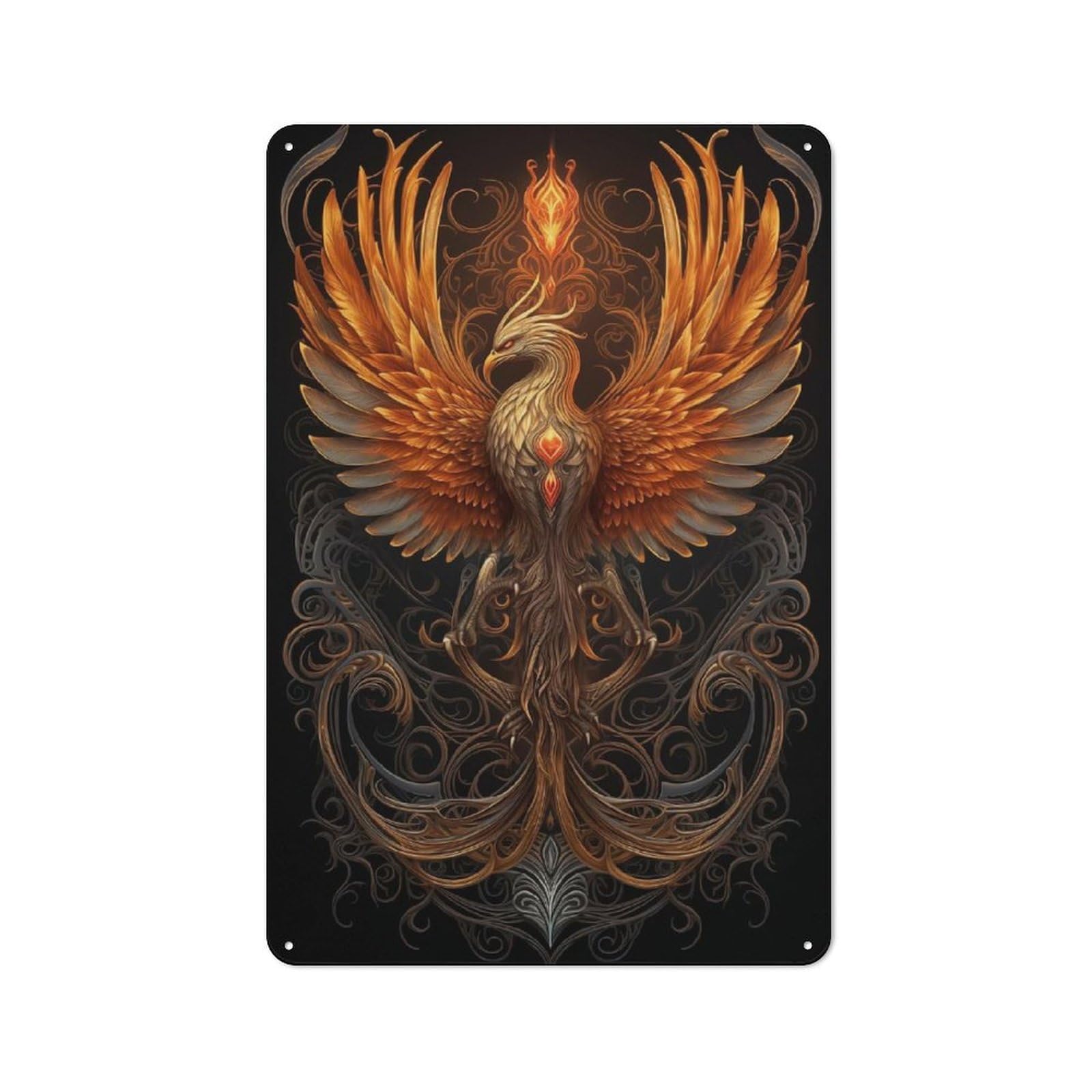 Junmoney Golden Phoenix Bird Metal Wall Sign 30X20cm Featuring For Café Or Restaurant, A Decorative Metal Sign For Cafés And Restaurants