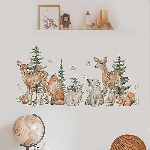 Calcomanías de pared de conejito de ardilla, ciervos del bosque, ciervos, zorros, conejos, caricaturas, animales de la selva, calcomanías de pared