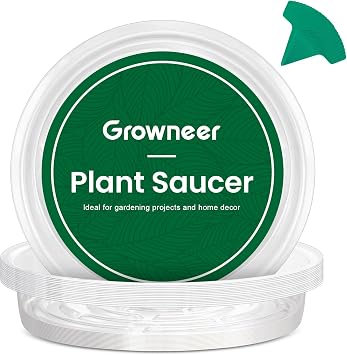 GROWNEER 15 Pack of 12 Inches Clear Plant Saucers Flower Pot Trays, with 15 Pcs Plant Labels, Plastic Plant Saucer Drip Trays for Indoor Outdoor Plants Garden