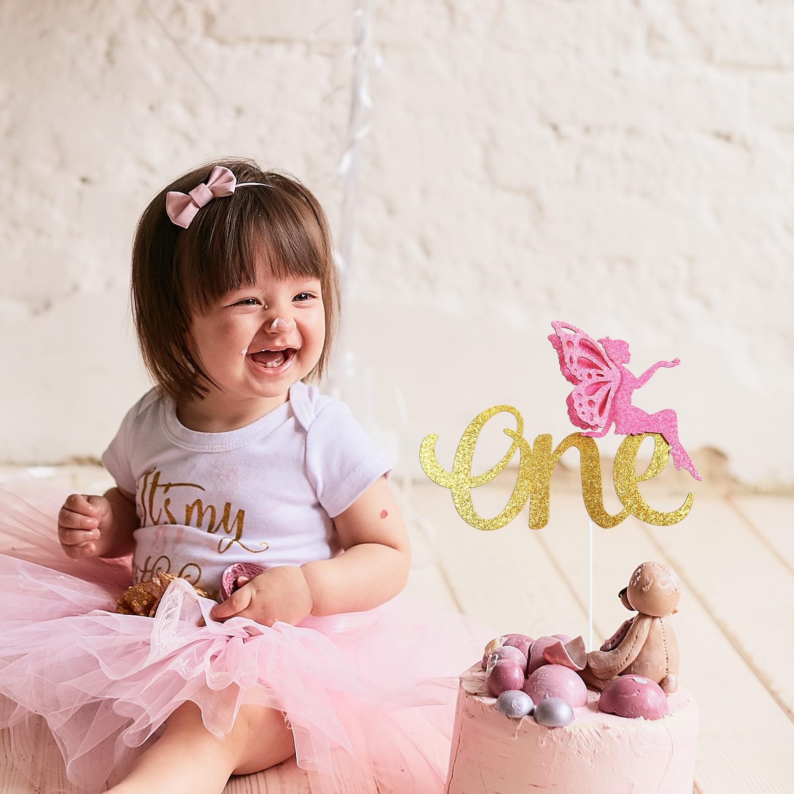 Amazon.com: One Cake Topper, Fairy First Birthday Cake Topper, Fairy Themed  First Birthday Cake Decor, Gold  Pink Glitter : Grocery & Gourmet Food
