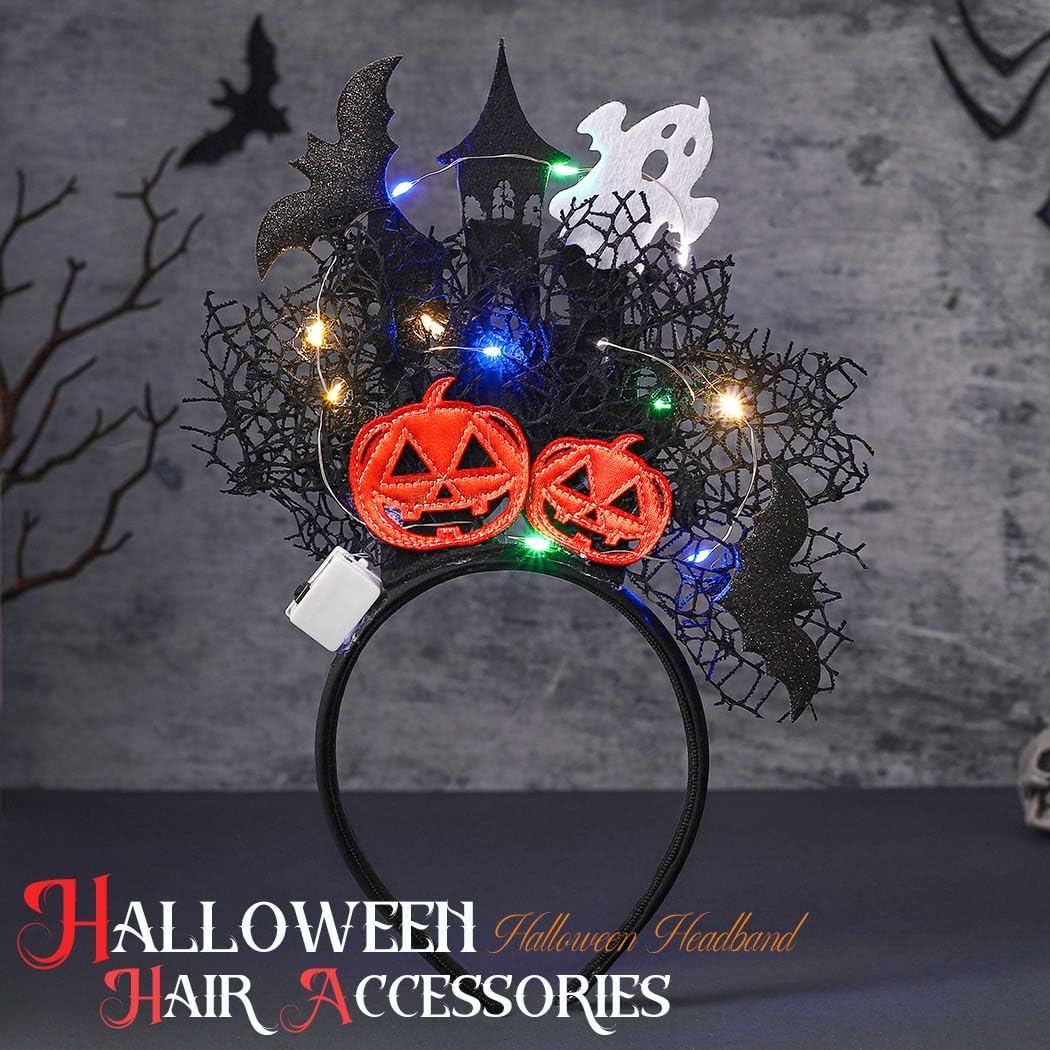CAKURE Halloween Headbands Light Up Black Hair Bands Festival Halloween Costume Hair Accessories for Women and Girls - Image 2