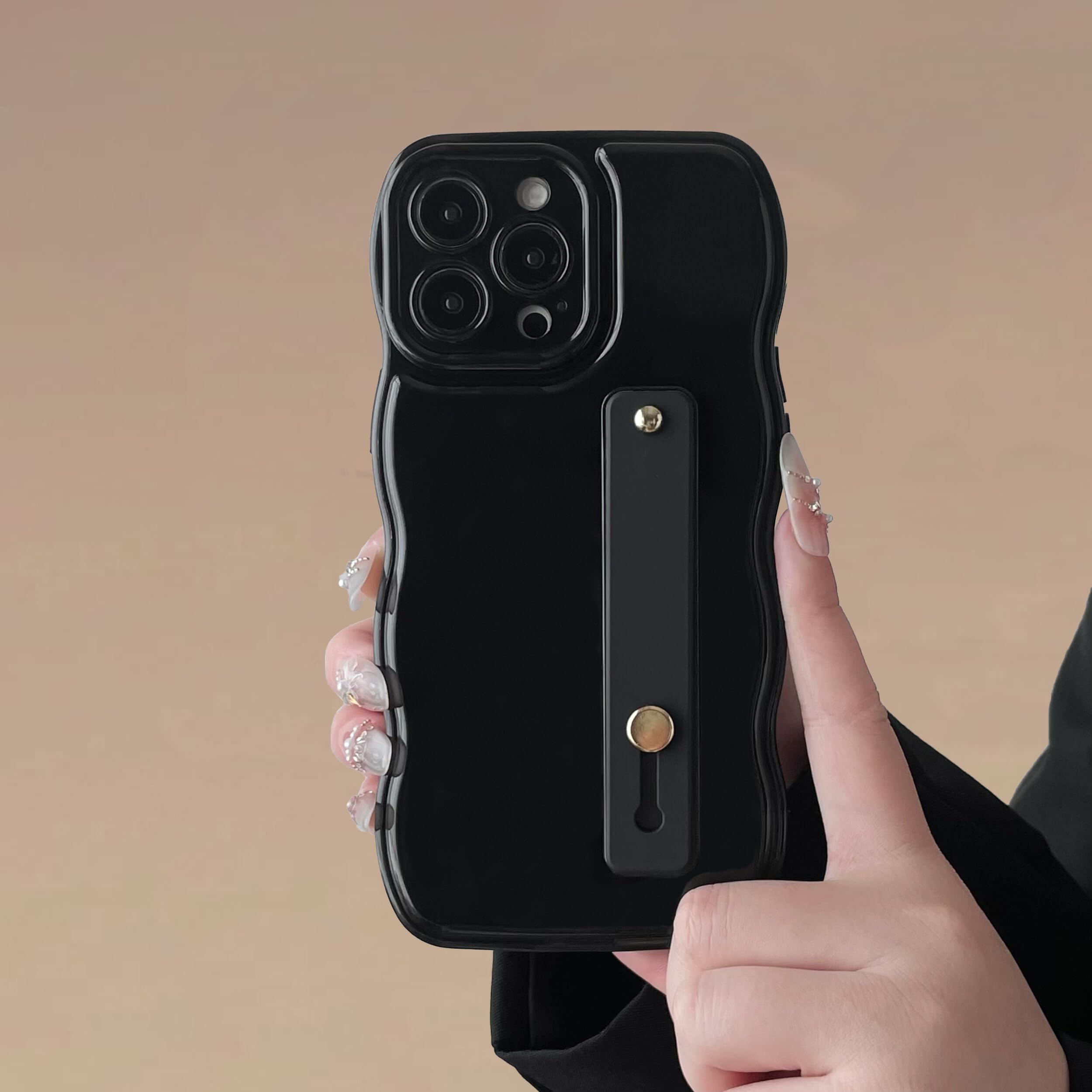 Coque iPhone 13 Pro noir FABSPARK silicone design ondulé cordon - 7