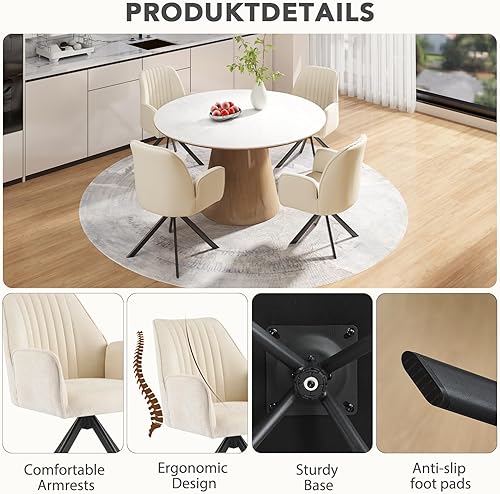 Miniatura 7 de Furniliving Modernas sillas de comedor giratorias, juego de 2 sillas de comedor tapizadas, sillas de comedor con brazos, silla de comedor giratoria