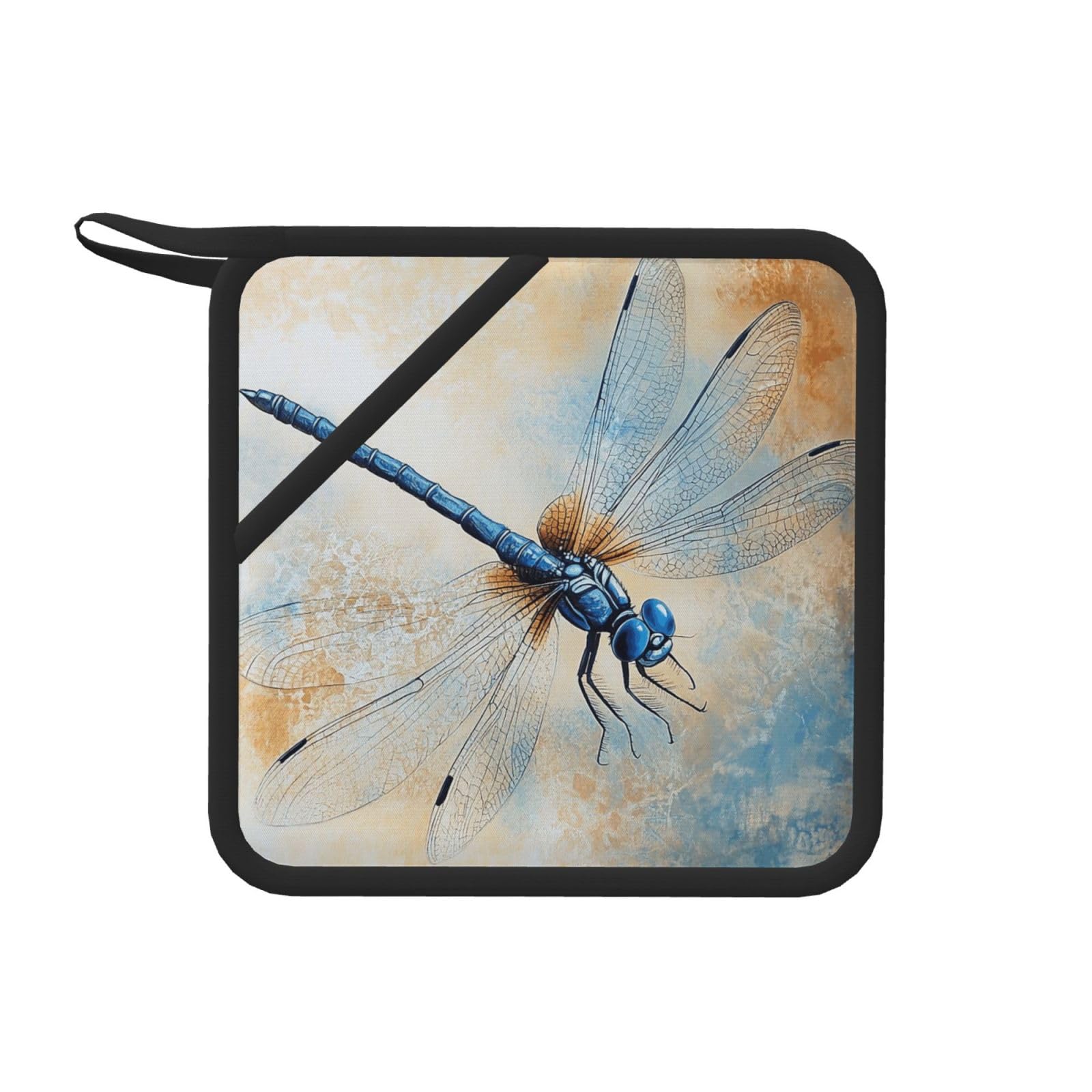 Pot Holders Set of 2 Kitchen Heat Resistant Potholders Blue Dragonfly Silicone Aunty-hot Pad Cotton Lining Oven Hot Pads for Cooking Baking BBQ Microwave Kitchen