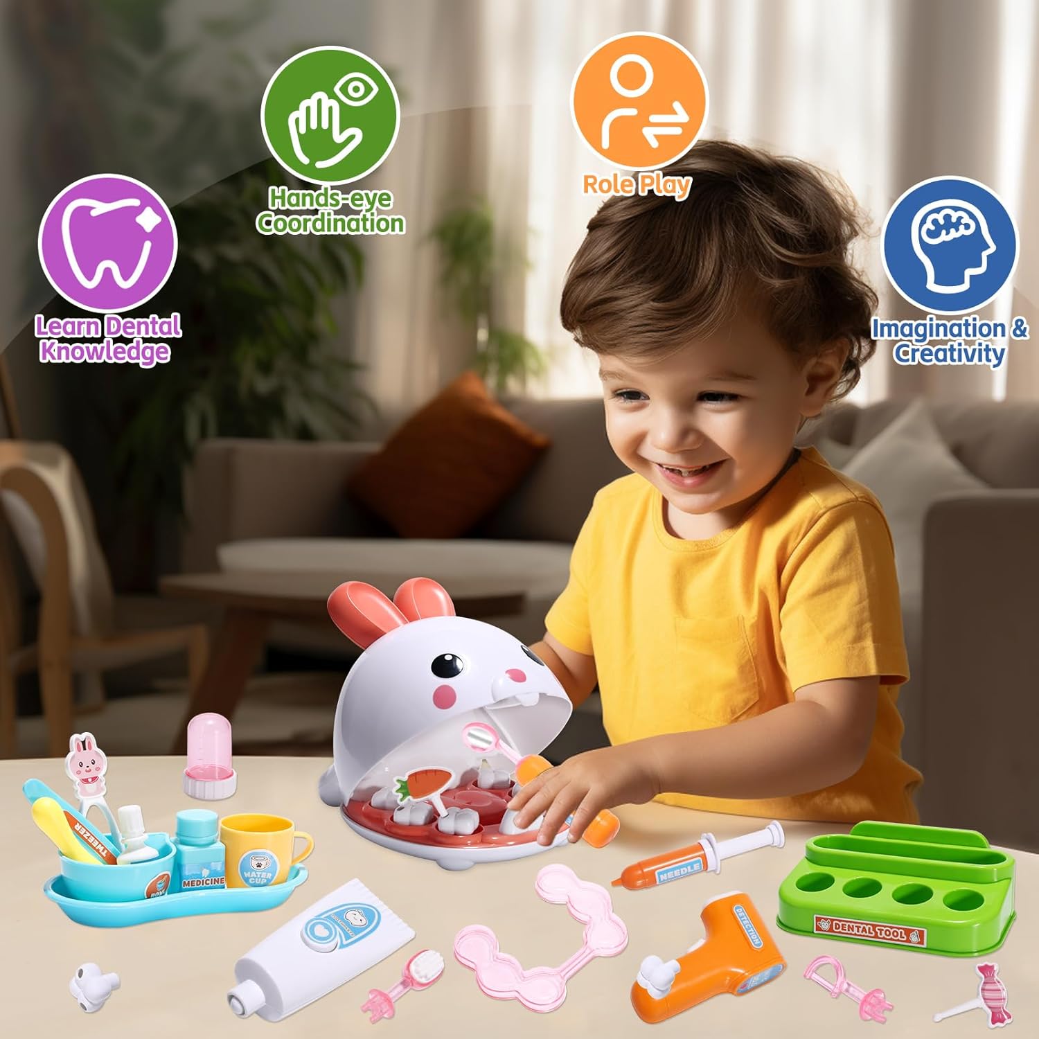 Crelloci Dentist Kit Pretend Play Set, 31PCS Teeth Dental Tools Medical Accessories, Pet Doctor Role Play Toys Playset, Educational Gift for Kids Toddlers Girls Ages 3+