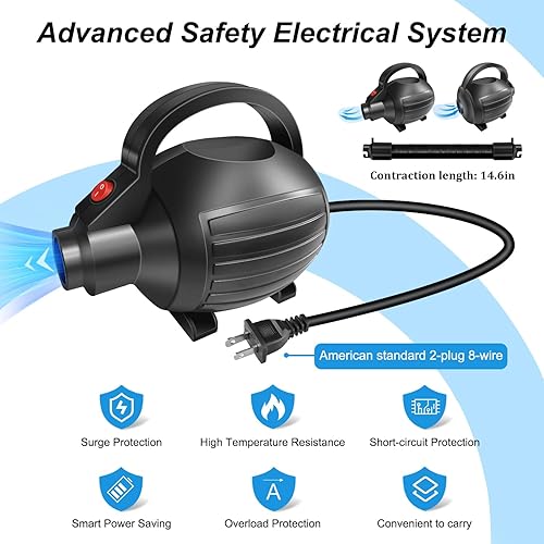 Miniatura 6 de AWSUM Bomba de aire eléctrica de 600W para colchoneta de gimnasia inflable, bomba infladora desinfladora de llenado rápido para colchón de aire de