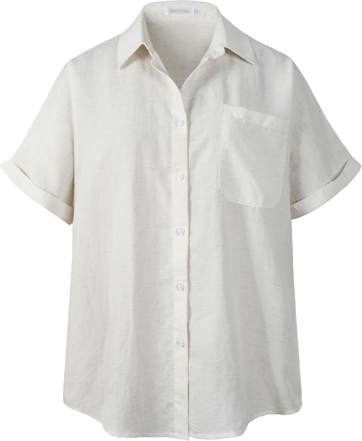 Beninos Women's Casual Loose Fitting Button Down Shirt Summer Short Sleeve Oversized Linen Shirt - Image 4