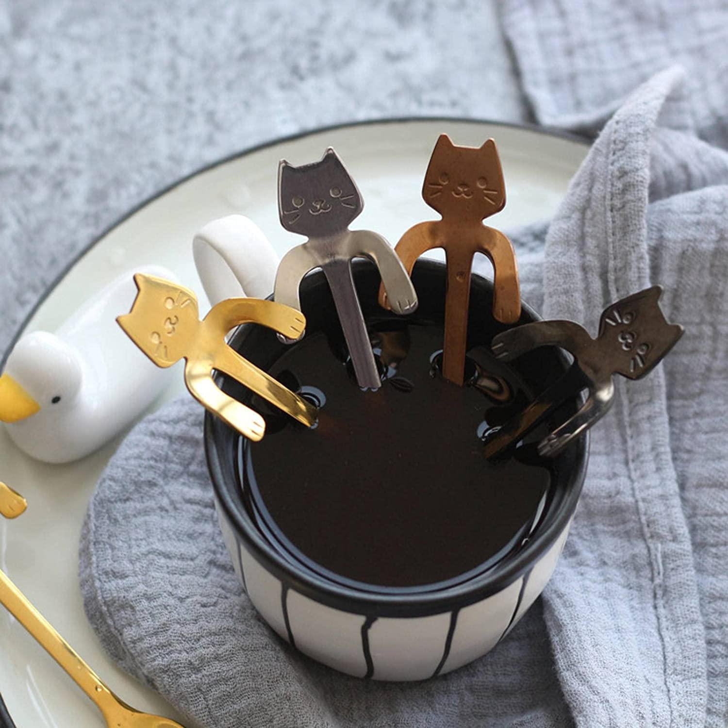 Löffel Restaurants 1 stücke Cartoon Katze Edelstahl Löffel Kreative Eis Candy Teelöffel Küchenbedarf Geschirr Kaffee Trinkwerkzeuge Esslöffel Hause(Black)