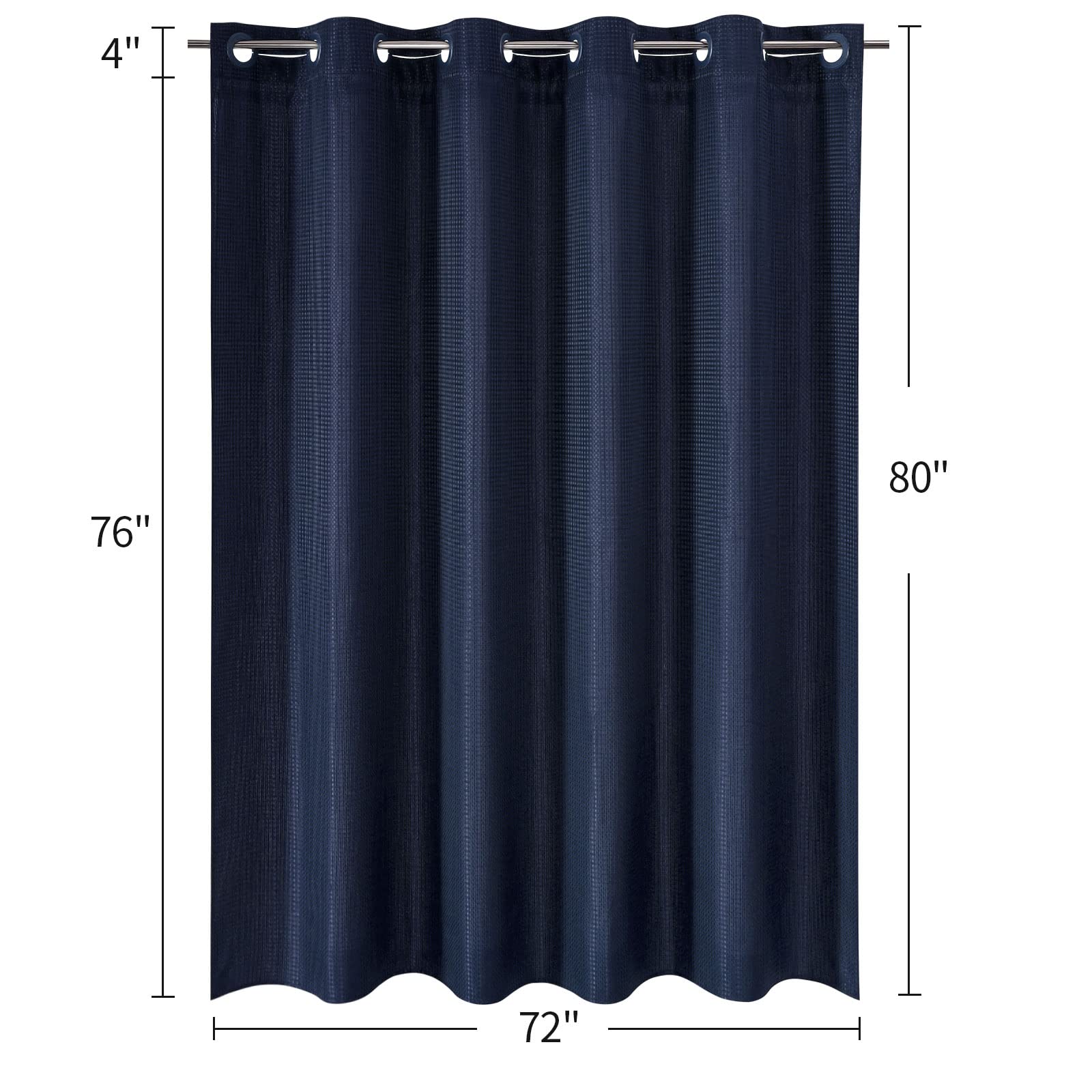 MitoVilla Juego de cortina de ducha larga azul marino de 72 x 80 pulgadas, no requiere ganchos, 203 cm de largo, juego de cortina de ducha de tela con forro de tela a presión para decoración moderna