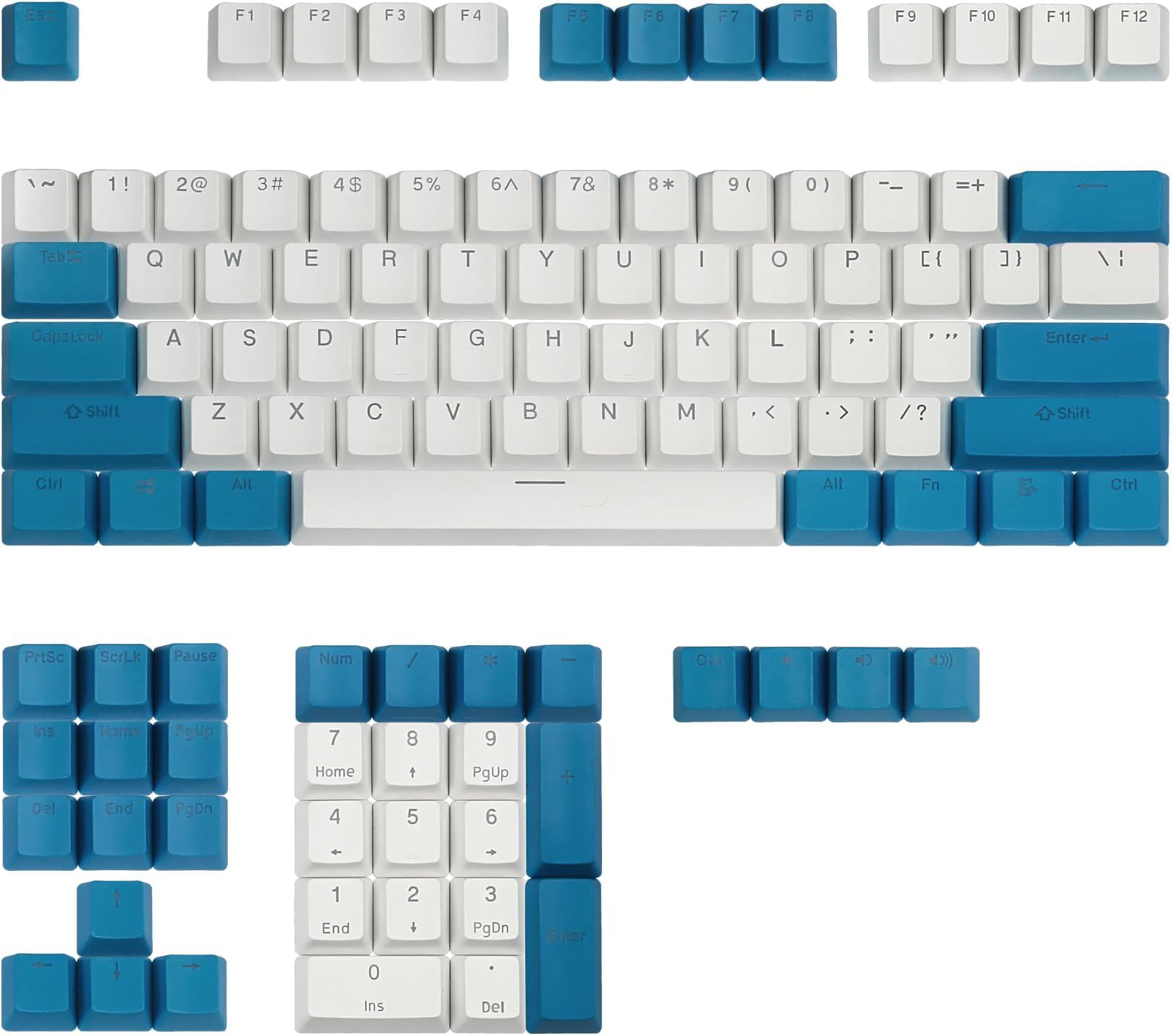 Happy Balls PBT Keycaps Backlit 108Key Set Doubleshot Translucent Cherry MX Key Caps Top Print with Keycaps Puller for 87/104/108 MX Switches Mechanical Gaming Keyboard (Blue White Combo)