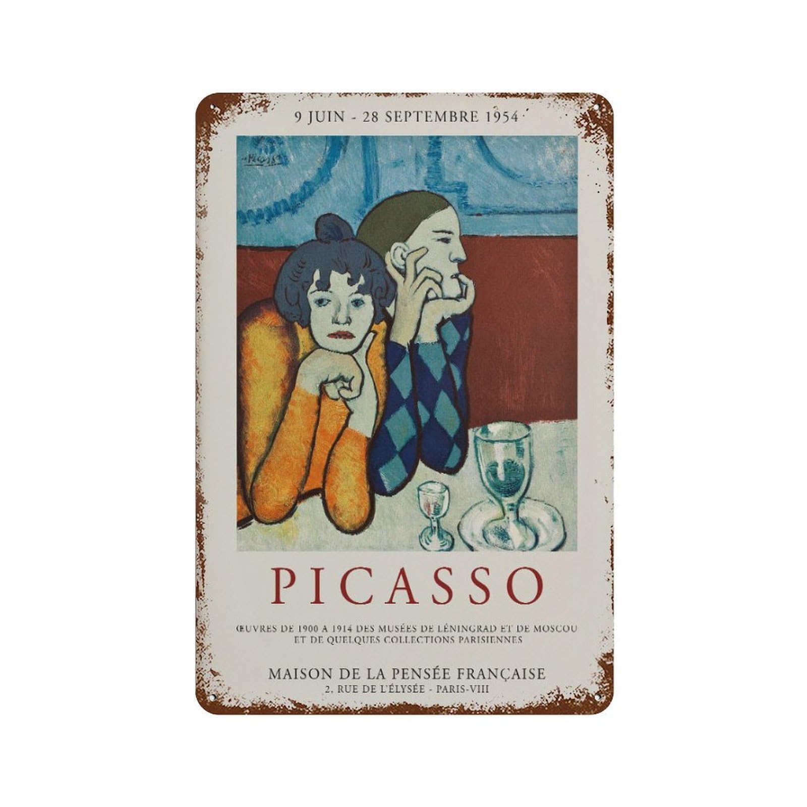 xiaoxiaoshen Picasso Exhibition Vintage Paris 1954 Wall Decor Art Metal Tin Poster Modern Home Decor Art Home Bar Shop Decorations Vintage Sign 30x20cm