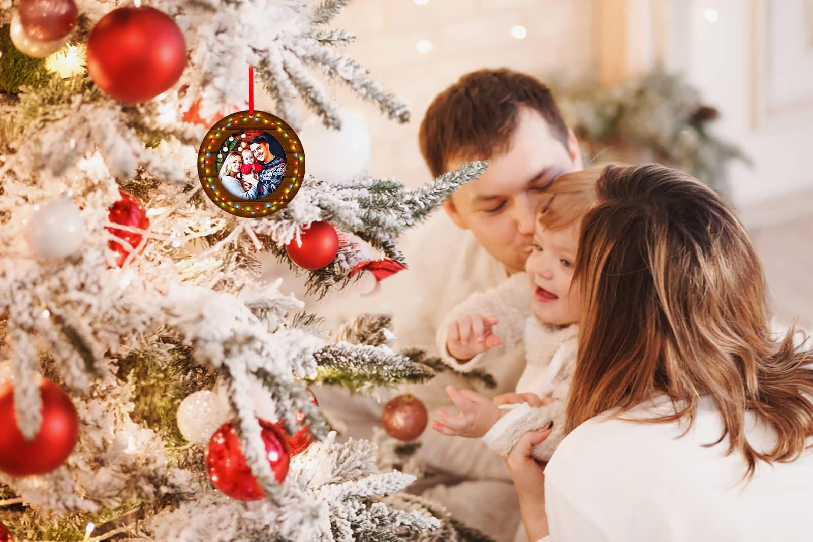 Our First Christmas As A Family Of Three Ornament 2026, Personalized Family Of 3 Christmas Ornaments Gifts For Baby New Parents, Photo Family Ornament Xmas Tree, Keepsakes Decor Custom Names