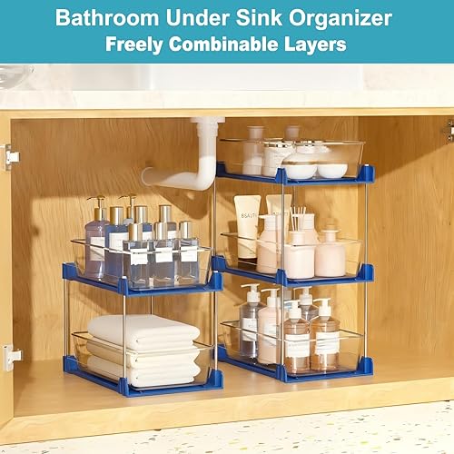 Miniatura 7 de Paquete de 2 organizadores de neumáticos debajo del fregadero, organizadores de baño y almacenamiento, cajones de gabinete, organización extraíble