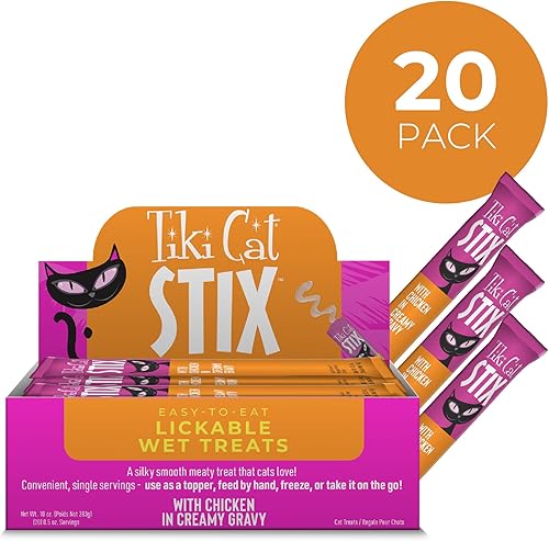Miniatura 2 de Tiki Cat Stix - Golosinas de mousse, golosinas indulgentes para lamer o aderezo para alimentos secos, con pollo en salsa cremosa, 0.5 onzas