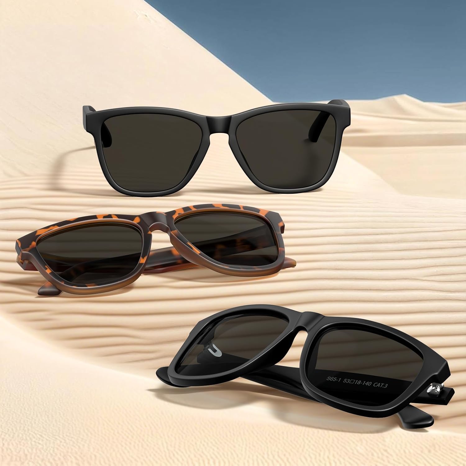 STGATN Square Polarized Sunglasses for Men, 2 Packs in 2 Styles, Matte TR90 Frames, UV400 Protection, No Slip