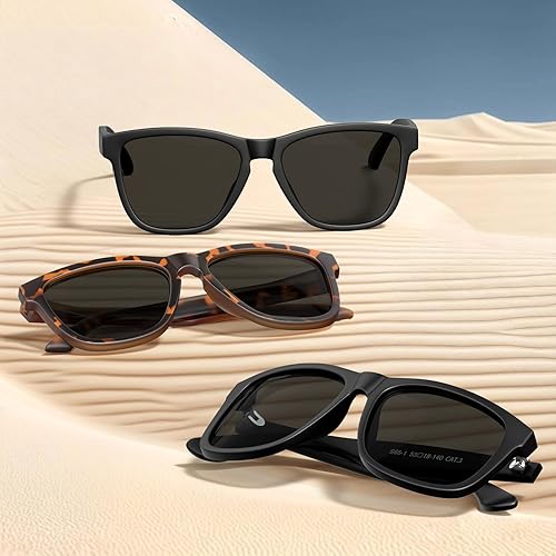 Miniatura 5 de STGATN Lentes de sol polarizados cuadrados para hombre, 2 paquetes en 2 estilos, marcos TR90 mate, protección UV400, antideslizantes