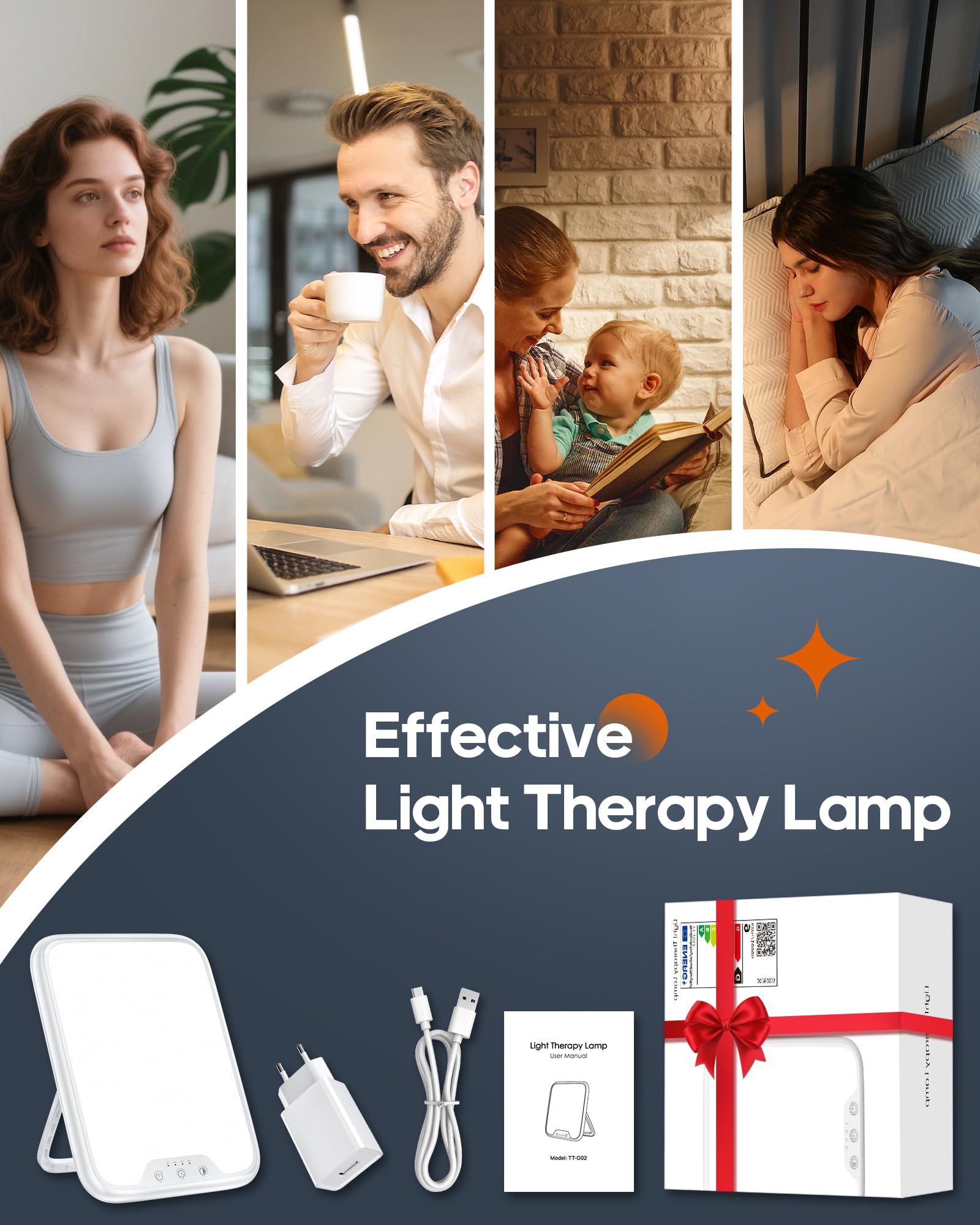 AJVV Tageslichtlampe, 10000 Lux Lichttherapielampe für Depressionen, Sonnenlicht Lampe mit 3 Farbtemperaturen, Stufenlose Helligkeit, 4 Timer Einstellung, LED-Technologie Sunlight Lamp für Gute Laune