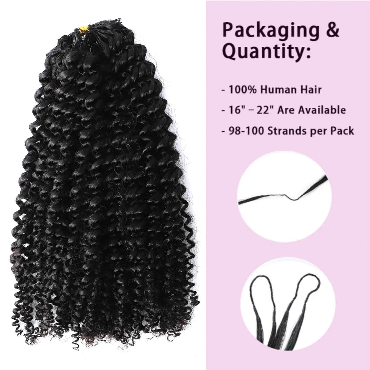 Feather Crochet Hair Extensions Afro Kinky Curly Pre Looped Crochet Human Hair Curly For Black Women Pre Separated Knotless Crochet Hair 16inch (60g refill pack)