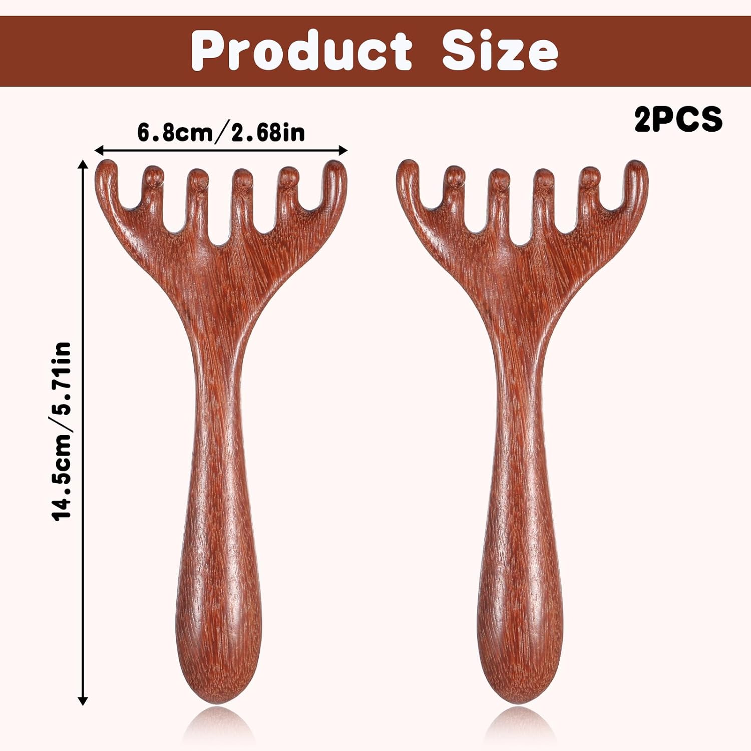 2 PCS Wooden Massage Comb 6 Claws, Wooden Head Foot Massager Scalp, Wood Therapy Massage Tools for Head, Back, Legs, Feet, Wood Scalp Massager for Father's Day and Mother's Day Gifts
