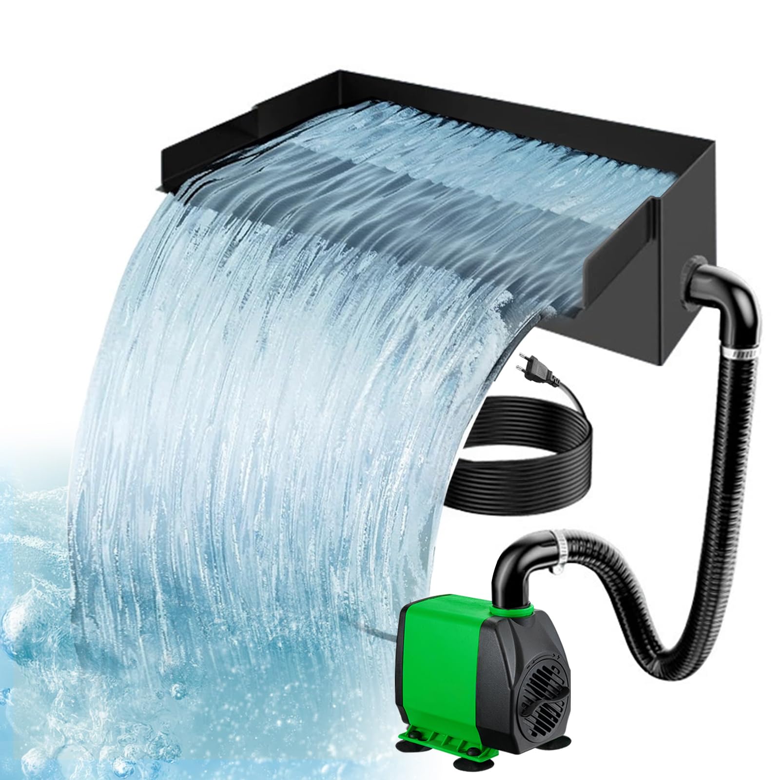 Cascada de estanque para jardín, juego completo de cascada de acero inoxidable, juego de bomba de estanque con flujo de agua, kit de cascadas, juego completo de filtro de cascada, fuente de agua con