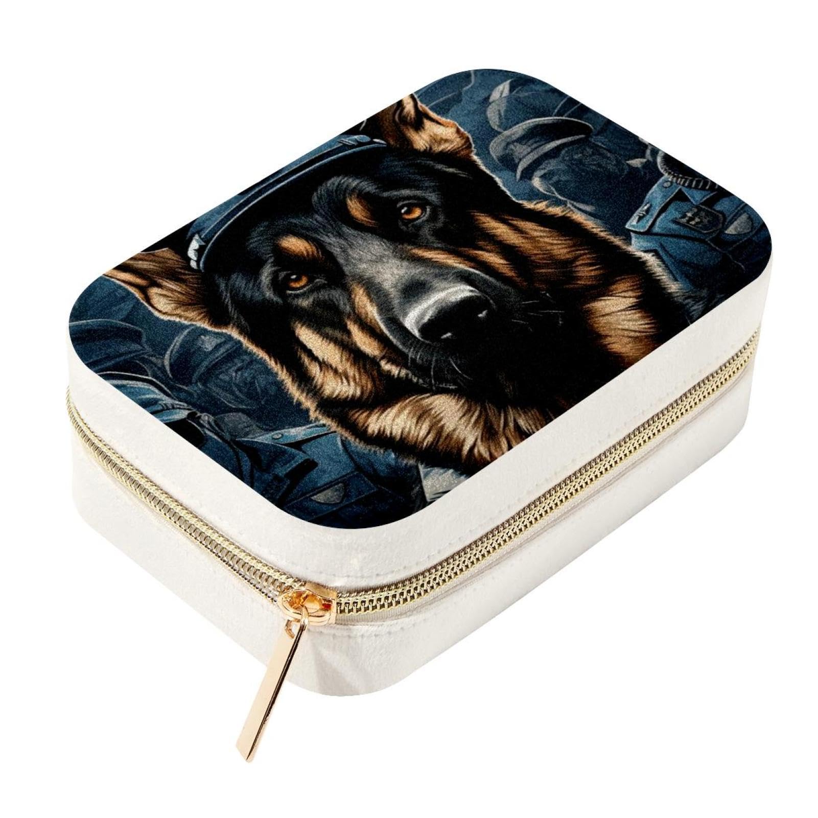 Joyero portátil de terciopelo premium con motivos de perro policía