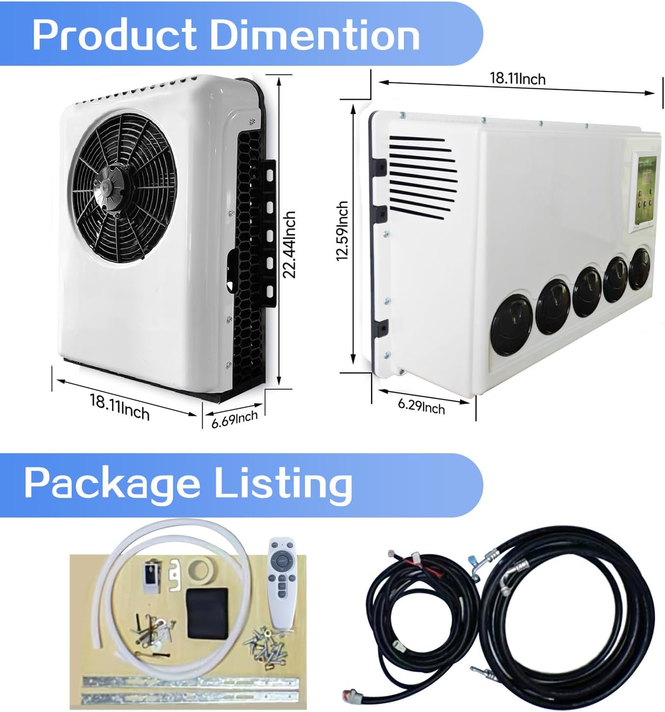 12V DC 12000 BTU Split Parking Air Conditioner Only Cooling For RV Truck Vans Forklift Excavator Crane Construction Vehicle (White)