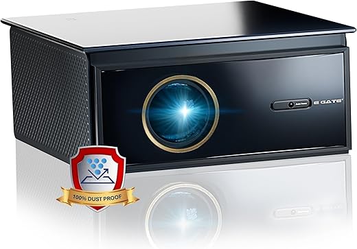 E Gate O9 Pro Gold 100% Dust Proof, Ultra Bright 2100 ANSI & 2700FC, Native 1080p Projector 4k Ultra HD, 2 HDMI with ARC, Bluetooth & Dual-Band…