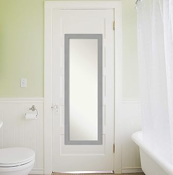 Amanti Art Silver Full Length Mirror for Door, 51x17 Brushed Nickel Tall Wall Mirror Full Length, Mounted to Door or Closet Wall with no Visible Brackets, Modern Frame, Bedroom Decor