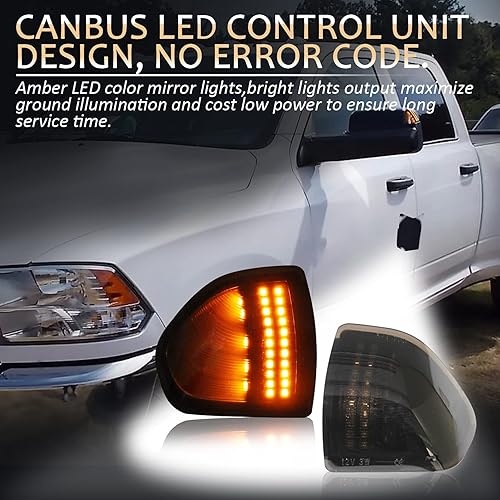 Miniatura 3 de D-Lumina lámparas LED para señal de giro de espejo lateral izquierda y derecha con cubierta de lente ahumada para 2010-2018 Dodge Ram 1500 2500 3500