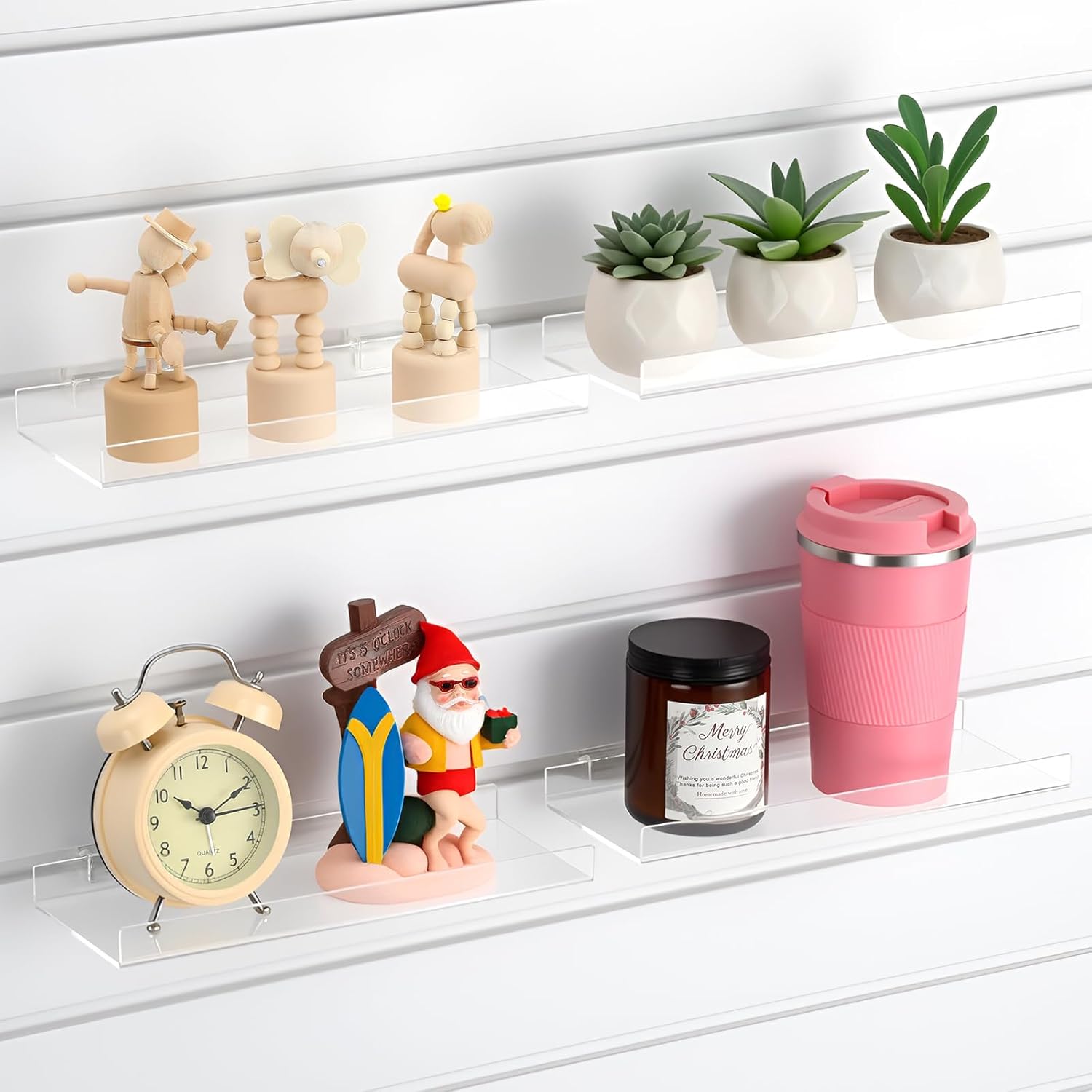 Yalikop スラットウォールシェルフ 4個 10 x 4インチ 透明アクリル スラットウォールシェルフ オーガナイザー 壁掛けア