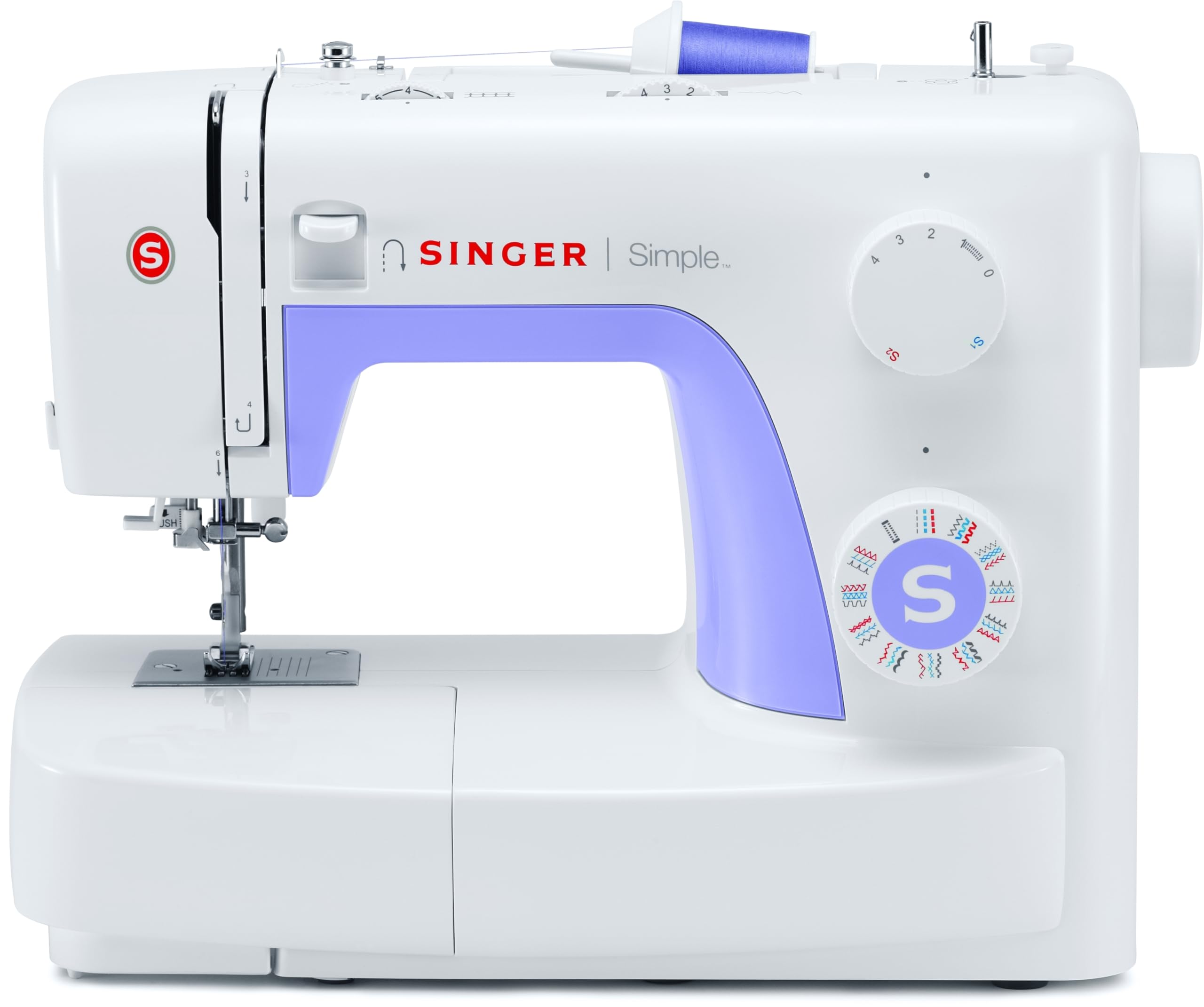 Singer Simple 3232 Macchina Da Cucire Con Braccio Libero, Bianco/Lilla, ‎9.45 x 6.69 x 11.81 cm 5.8 Kg
