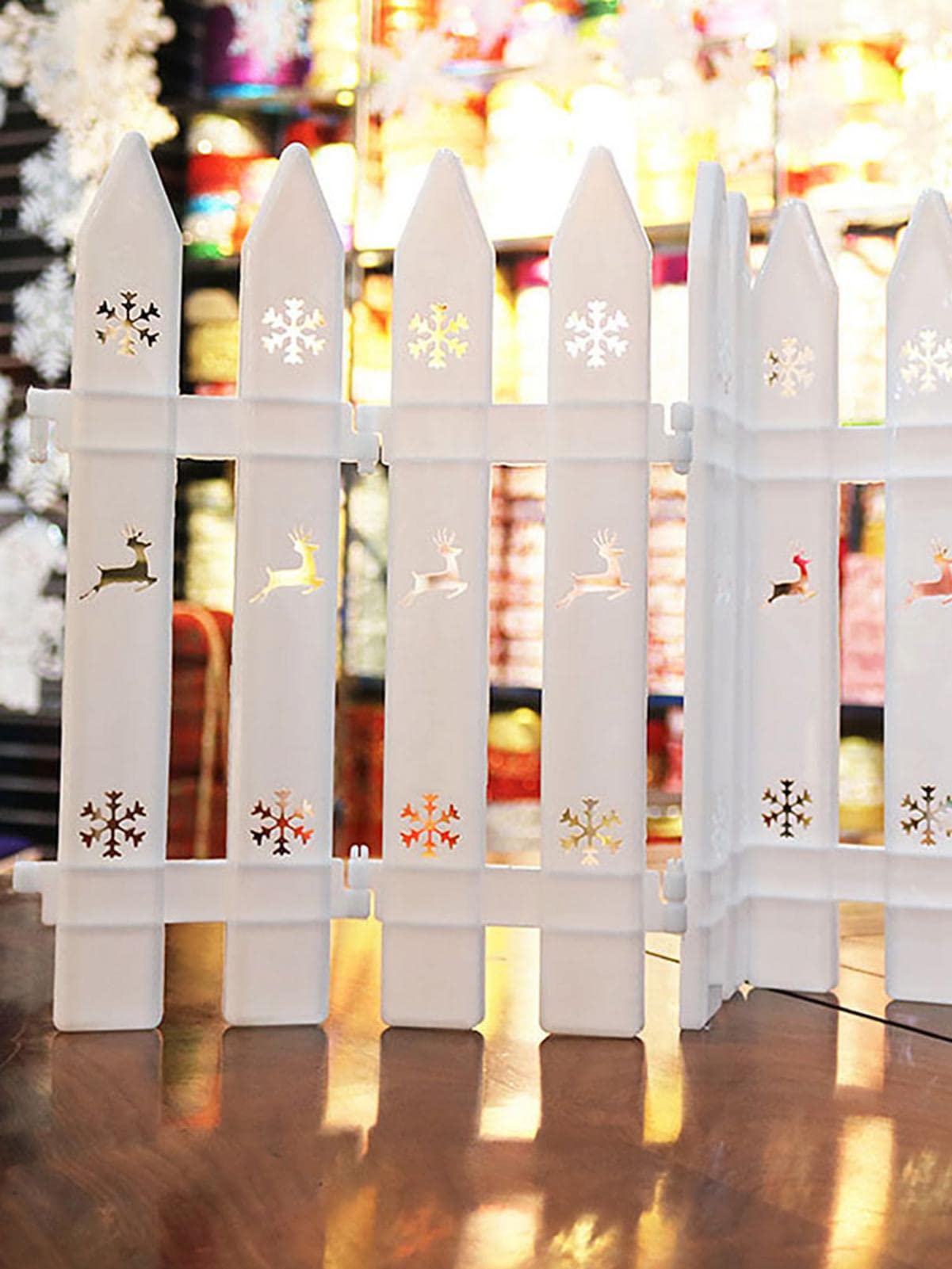 Clôture Décorative Pour Sapin De Noël - 236 Pouces, Motifs Faon & Flocons, PVC Blanc, 25 Sections