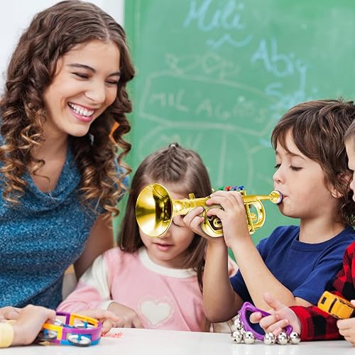 Miniatura 6 de Juego de 2 instrumentos musicales que incluyen trompeta de juguete y saxofón de juguete, trompeta de plástico, juguete educativo, regalo de música