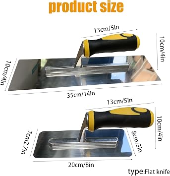 Smooth Plastering Trowels 2pcs Pack 200 x 80 mm and 350 x 100 mm Soft Grip, Stainless Steel Finishing trowels, Suitable for Smooth wall and Ceiling Finishing, plastering, Scraping and Masonry Work
