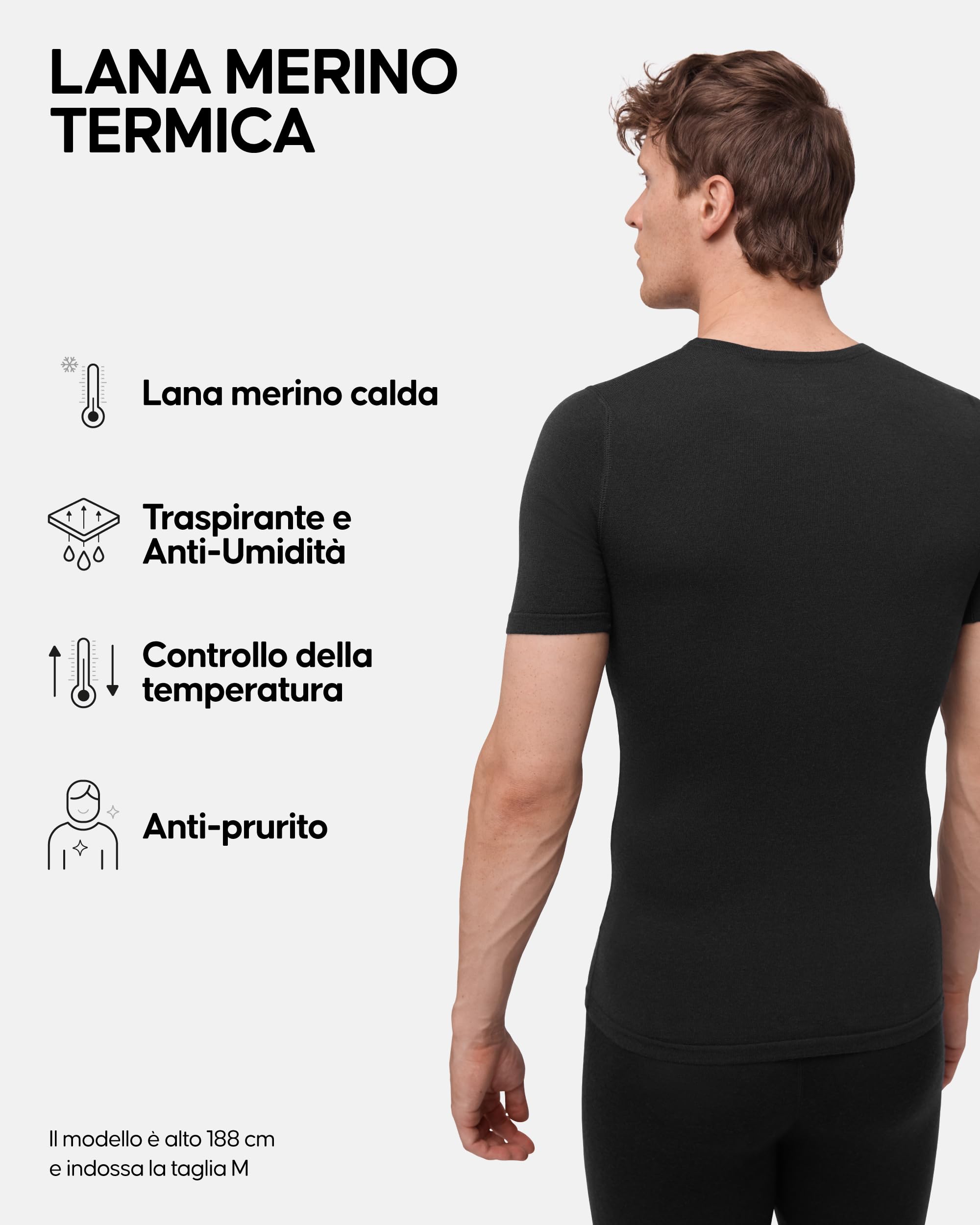 DANISH ENDURANCE Maglietta Termica Uomo Lana Merino, Maglia Termica Manica Corta, Intimo Termico Uomo per Trekking, Escursionismo e Sci