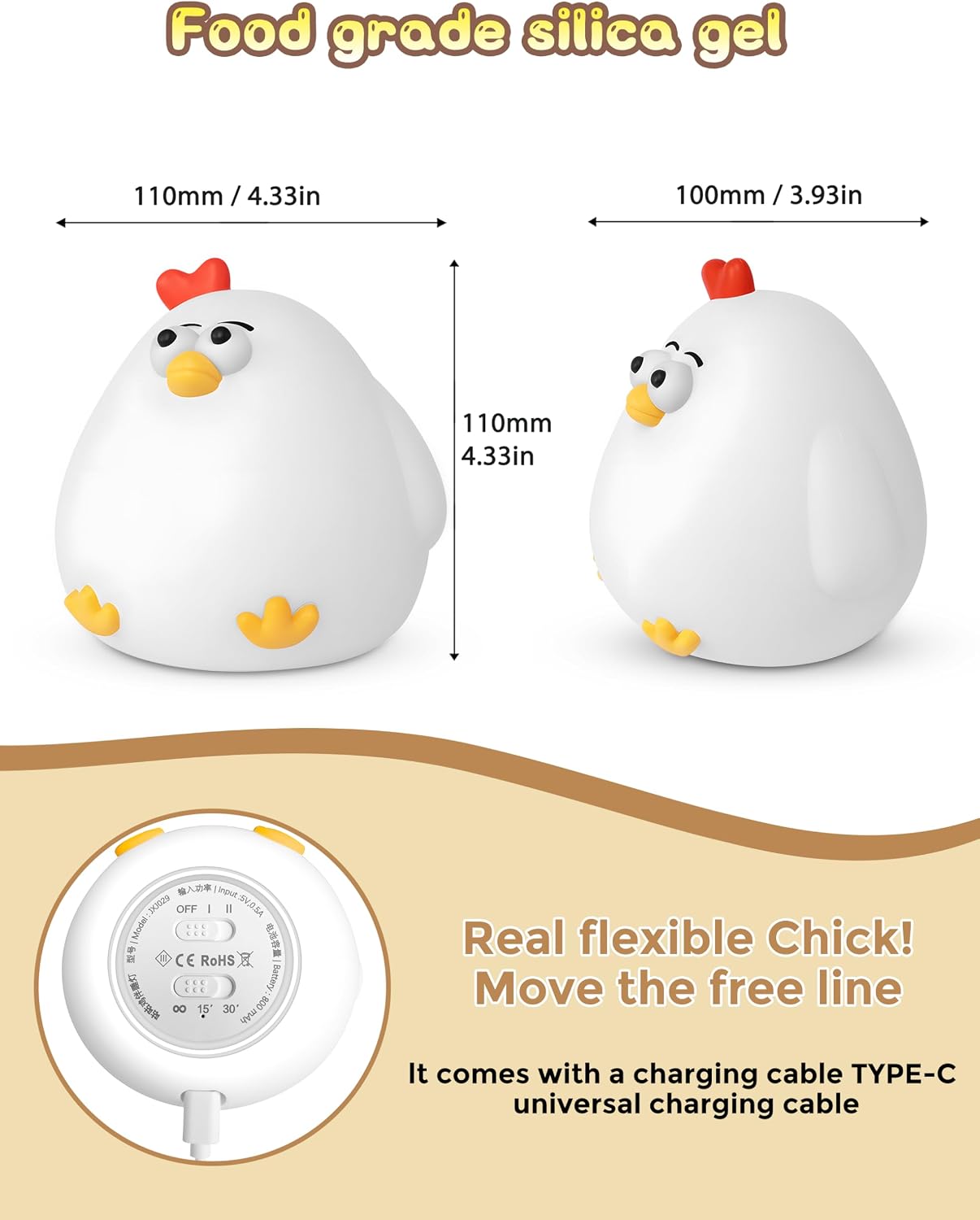 L LOHAS LED Night Light, Silicone Chick Cute Lamp,3 Level Dimmable,30 Minutes Timer Nightlight, Bedside Touch Night Light, Soft Lamp