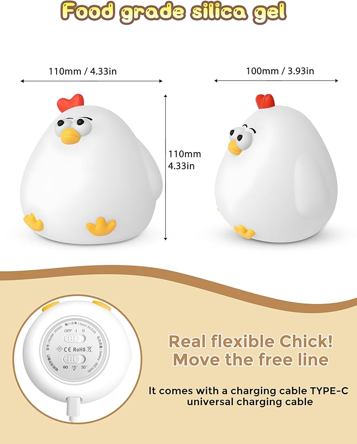 L LOHAS LED L LOHAS LED Night Light, Silicone Chick Cute Lamp,3 Level Dimmable,30 Minutes Timer Nightlight, Bedside Touch Night Light, Soft Lamp photo 2