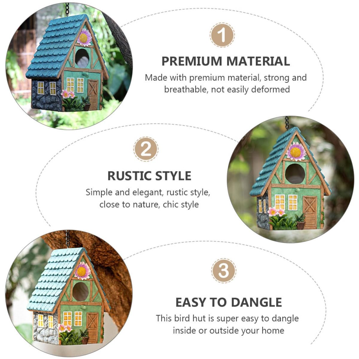 Angoily Nido de Pájaro de Resina para Jardín Exterior, Casa para Pájaros Fácil de Colgar Estilo Rústico, Refugio Cálido para Aves en Balcón y Patio