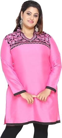 Maple Clothing Womens Embroidered Plus Size Silk Indian Kurtis Tunic Top Wedding Guest Outfit
