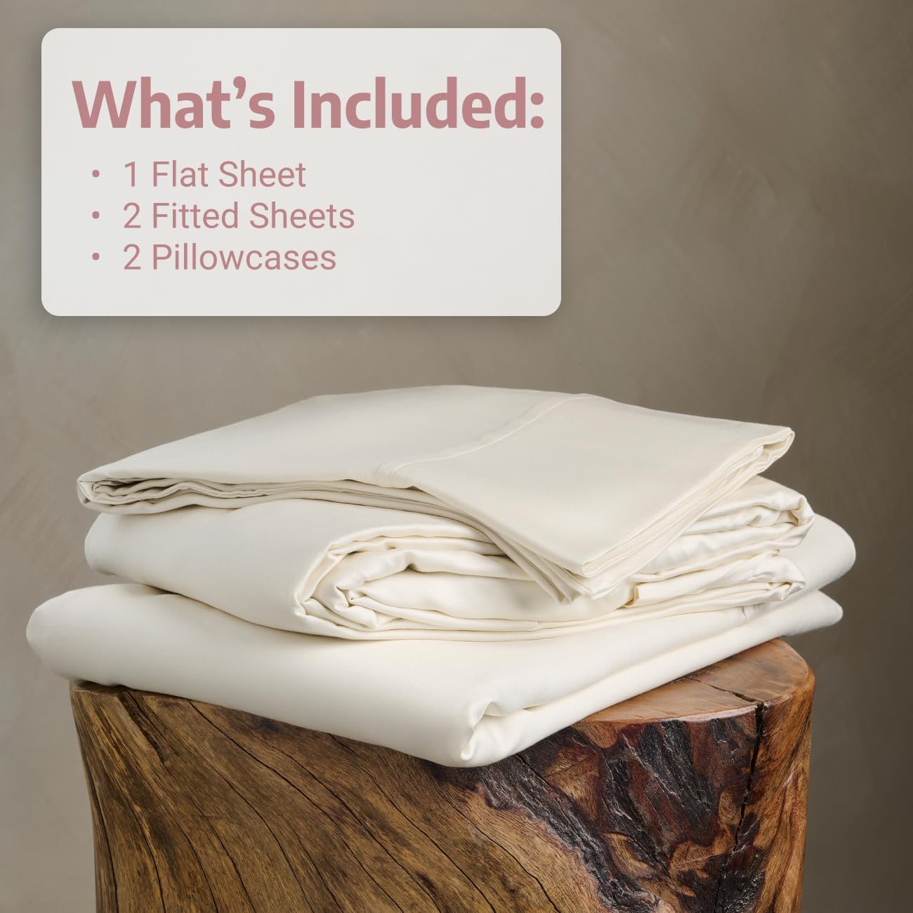 100% Certified Bamboo Split King Sheet Set| derived from Organic Viscose|Sateen Weave/High Cover Ratio 0.75|5 Piece Set|Gentle to Skin and Cooling|(Ivory)